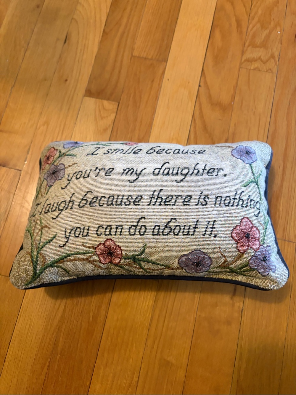 Embroidered Floral Accent Pillow - Funny Daughter Sentiment, Cream